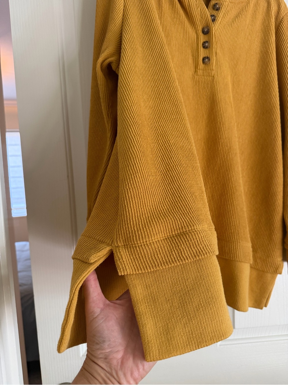 J. Jill Mustard Waffle Knit Tunic Hoodie Pullover Size L - Picture 3 of 11